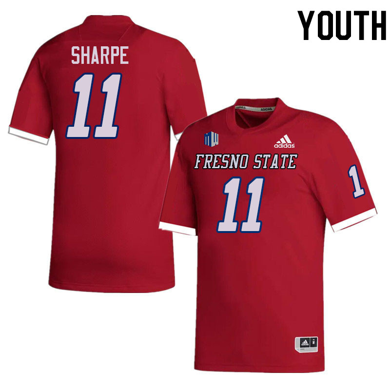 Youth #11 Raylen Sharpe Fresno State Bulldogs College Football Jerseys Stitched-Red